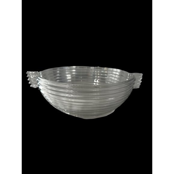 Vintage 1938-43 Anchor Hocking clear Manhattan large handled salad bowl FLAW - Picture 1 of 9